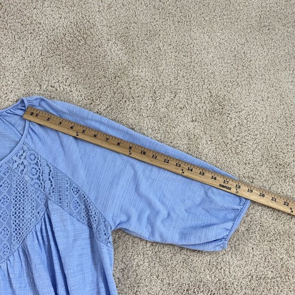 Faded Glory Womans Blouse Top 2X 18W 20W Blue 3/4 Sleeve Embroidered Tassels - Picture 10 of 12